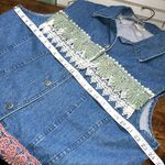 Vintage Denim Vest with Lace Trim Crocheted Grandma Jean Jacket Size XL Photo 6