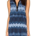 Vince 100% Silk Blue Black Tie Die Layered Shift Dress Split Neckline Size XS Photo 0