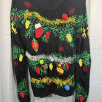 No Boundaries  Sweater Womens Small Black Ugly Christmas Tree Tinsel 3D Pom Pom Photo 0