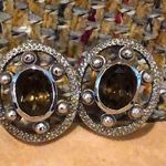 Sterling Silver Smokey Topaz  Faceted Filigree Accent Oval Earrings Photo 15