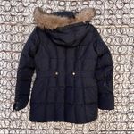 Lands' End Black Shimmer Down Parka with faux fur trim hood SMALL Photo 1