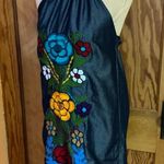 Handmade Colorful floral embroidered denim Mexico mini dress Photo 4