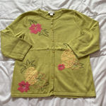 Vintage Y2K Retro Womens Medium 3/4 Sleeve Tropical Pineapple Floral Cardigan Green Photo 0