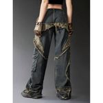 Romwe Punk Star Pattern Raw Trim Flap Pocket Cargo Boyfriend Jeans Denim Small Photo 1