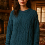 Free People  Fisherman Cable Knit Sweater – Teal Blue – Women's M (Oversized Fit) Photo 0