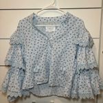 The Shirt By Rochelle Behrens The Tiered Sleeve Shirt Blue Size XS Photo 1