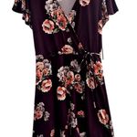 Fortune + Ivy Woman's  Burgundy Floral Faux Wrap Brushed Knit Dress, Large Photo 0