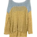 Holiday mesh sweater pullover Color block sparkly metallic garland like disco Silver Size M Photo 0