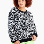 Bar III Womens Sweater Animal Print Crew Neck Cotton Blend Black White 2X Photo 0