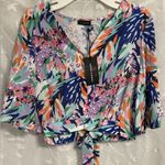 Women’s Tiffany & Tomato Crop Back Tie Blouse 3/4 Sleeve Top V Neck Sz L NWT Size L Photo 5