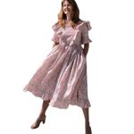 Horror Vacui Dorothy Ruffled Floral Cotton Poplin Midi Dress Size Medium Photo 14