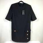 Versace  Button Detail Virgin Wool Mini Dress 12 US 48IT Black NWT Photo 3