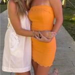 Orange Strapless Scallop Edge Dress Photo 0