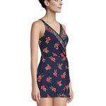 Lands' End  Navy Blue Red Floral Tulip Wrap One Piece Swim Dress Size XS Photo 1