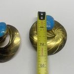 Pretty Gold Tone Brass Blue Stone Large Oversized Statement Clip On Earrings Photo 5