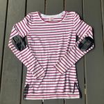 Leather Accent Striped Tee White Photo 3