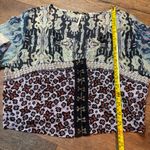 Free People  Top Blue Pink Walk this Way Corset Cropped Blouse Womens Medium boho Photo 5