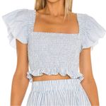 Love Shack Fancy  Women’s Size S Maritime Blue White Seersucker Wallace Crop Top Photo 0