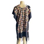 Mexican Artisanal Chiapas Poncho with Floral Embroidery Festival Wear Black Size undefined Photo 2