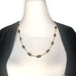Vintage Necklace Earrings Set Black Rectangular Stone Pearlized Beads Costume Photo 1
