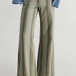 Free People EUC  Star of Wonder Striped Wide Leg Pants Flare Boho Green Women's 0 Photo 0
