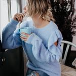 VICI Blue Moon fuzzy cozy boho ruffled open shoulder sweater size L Photo 7