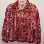 Vintage Bright Pink Ribbon and Sequin embellished Jacket multicolor wearable art Size XL Photo 0