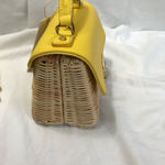 Madison West Madeline Crossbody Straw & Vegan Leather Satchel Crossbody NWT Yellow Photo 5