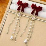 Elegant Retro Bow & Tassel Drop Earrings Red Photo 4