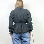 Free People Pacific Dawn Dark Grey Distressed Fitted Waist Scrunched Sleeve Top Photo 1