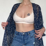 Lucky Brand  Swim Kimono Coverup Navy Cream Vacation Beach Sheer Photo 0