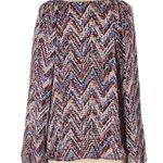 Parker Blue Brown & Tan Chevron 100% Silk Long Sleeve Peasant Blouse Size Small Photo 1