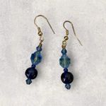 Vintage Estate Art Deco Faceted Little Beads Dangle Earrings Pierced Blue Photo 5