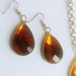 Gold Topaz Amber Crystal Teardrop Necklace Set Photo 2