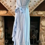 FAVLUX Light blue midi wrap dress with ruffle hem and tie waist Photo 2