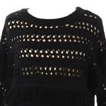 J.O.A. Sweater Womens Medium Black Fringe Open Knit Long Sleeve Crew Neck Party Photo 2