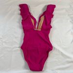 J.Crew NWT Ruched Ruffle One Piece Swimsuit Pink Size 10 V Neck Barbie Bright Photo 4
