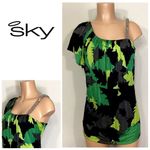 New. Sky silk camo mini dress/shirt with Swarovski crystal strap. Normally $224 Green Photo 1