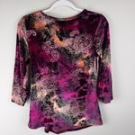 Only Nine Petite Sz S Top Purple Velvet Floral Ruched Detail 3/4 Sleeve Whimsy Photo 1