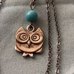 18” Silver Tone Necklace Owl Pendant With Blue Stone .5” H Photo 2