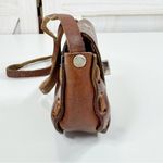 Vintage Mexican Hand Painted Tooled Leather Mini Bag Purse Brown Photo 2