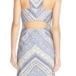 Amanda Uprichard  JACQUARD GRECIAN BLUE SILVER METALLIC THRED CUTOUT BACK DRESS S Photo 2