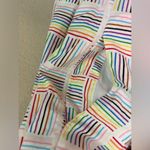 Rainbow Stripe Linen Blend Tiered Hem Pocketed Sun Dress XS White Photo 5