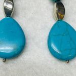 Faux Turquoise Dangle Drop Hook Earrings Women Blue Color Shade Silver Tone Bead Photo 12