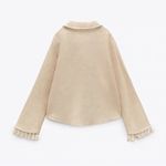 ZARA  button down beige linen fringe top Photo 5