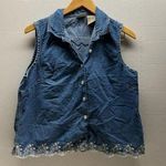 Y2K Denim Vest Button Up Embroidered Flower Top Blue Size M Photo 0