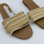 J. Crew Factory pearl slides sandals size‎ 8 READ summer beach cruise wedding Tan Photo 2