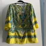 New York And Company New Yor & Company Soho Cowl Neck. Yello & Green Paisley Blouse Zipper Back Photo 1