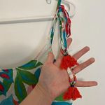 C&C California White Blue Tropical Leaf Leaves Floral Linen Tie Shoulder Dress L Photo 6