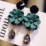 Women's Green Flower Crystal Teardrop Dangle Drop Earrings Photo 0